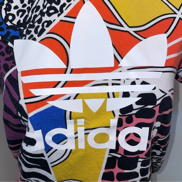 Adidas Tee Short Sleeve Crew Neck Cotton Orange Green Pattern Womens Small - Picture 2 of 8